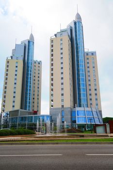 View of the beautiful towers of Piazza Drago, 78 meters high in Jesolo, Italy