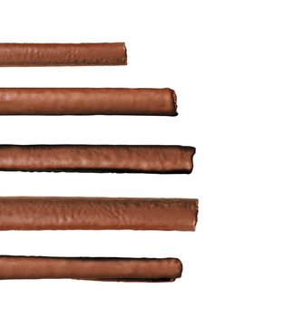 five bars of chocolate with caramel