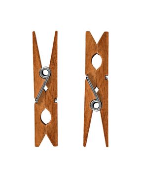 old wooden clothes pins on a white