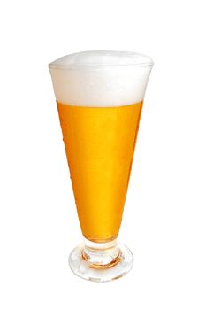 Frosty glass of light beer isolated on a white