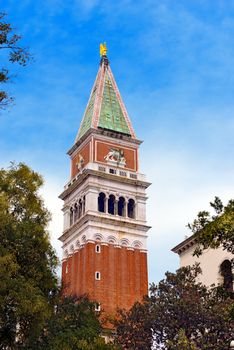 Detail of the bell tower of St. Mark in the city of Venezia (UNESCO world heritage site), Veneto, Italy