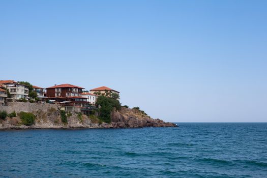 Houses on the cliff above the sea in Sozopol in Bulgaria

