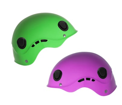 Green and punk ski helmets