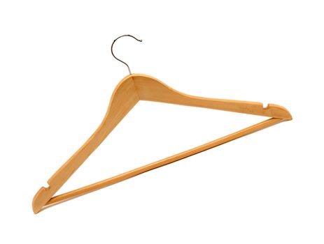 Wooden hanger, it is isolated on a white background