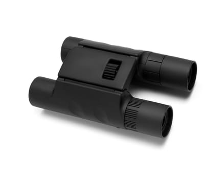 Black binoculars on white background.