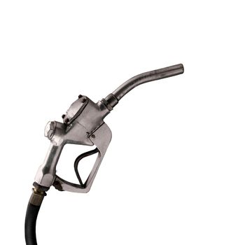 metalic refueling hose isolated on white close up