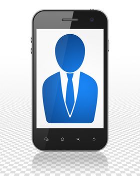 Finance concept: Smartphone with blue Business Man icon on display