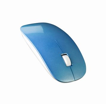 blue modern wireless computer mouse on white background