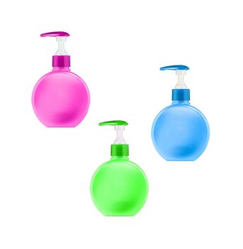 different plastic cosmetic bottles isolated on white