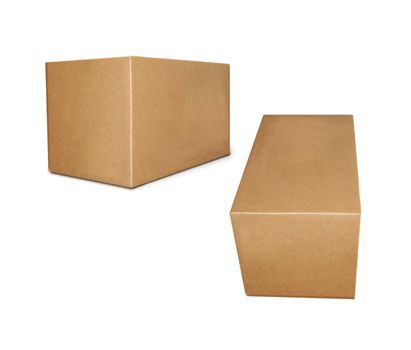 Cardboard boxes on a white background close up
