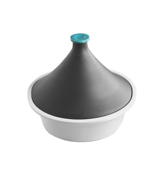 Red plastic closed bowl on white background