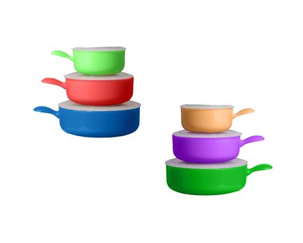 Big stack with pots and pans isolated over white