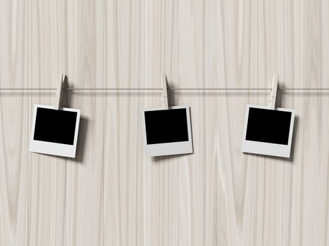 empty polaroid photos frames on wood background, concept art