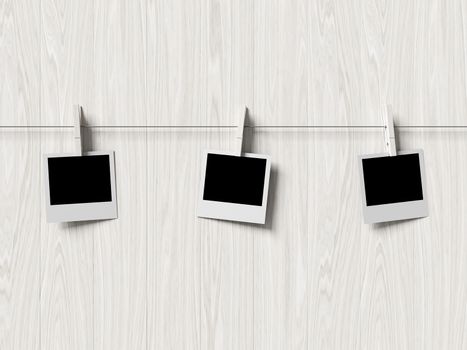 empty polaroid photos frames on wood background, concept art