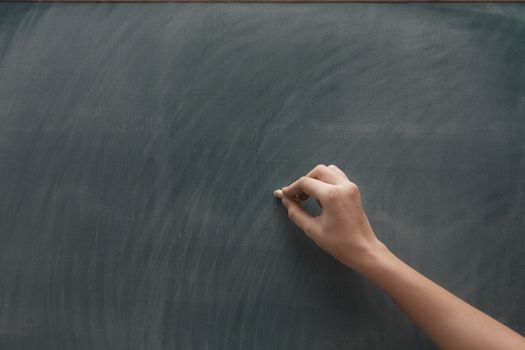 Human hand with chalk at the blackboard
