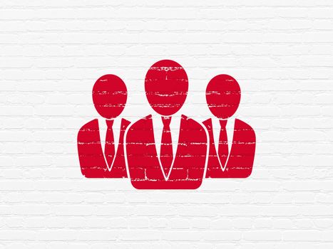 News concept: Painted red Business People icon on White Brick wall background