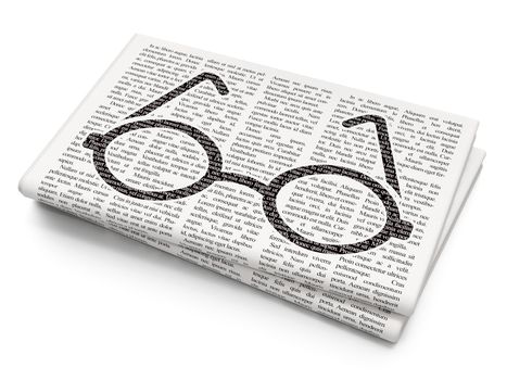 Studying concept: Pixelated black Glasses icon on Newspaper background