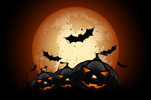 Happy Halloween Poster. Holiday Illustration with Bats and Pumpkins.