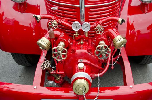 Front of antique  firefighters' car construction