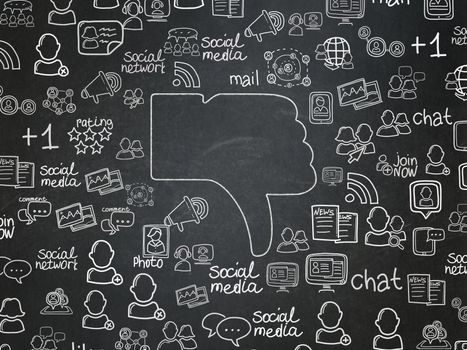 Social network concept: Chalk White Thumb Down icon on School Board background with  Hand Drawn Social Network Icons