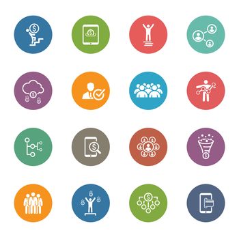Flat Design Icons Set. Icons for business, management, finance, strategy, planning, analytics, banking, communication, social network, affiliate marketing. 