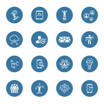 Flat Design Icons Set. Icons for business, management, finance, strategy, planning, analytics, banking, communication, social network, affiliate marketing.