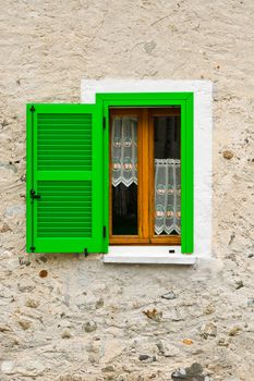 Italian Window with Open Wooden Shutters