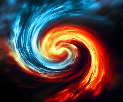 Fire and ice abstract  background. Red and blue smoke swirl on dark background