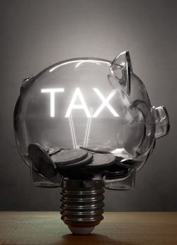 Piggybank tax light bulb with cash inside