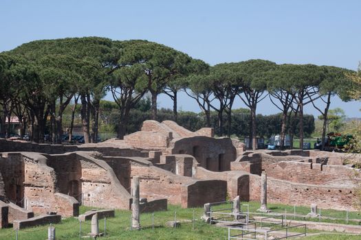 Old roman ruins in Ostia Antica near Roma
