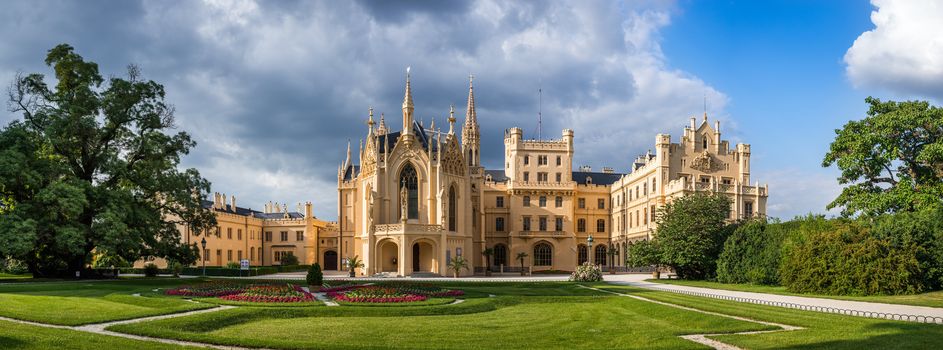 Front View of Lednice Castle at Sunset, UNESCO World Heritage, Czech Republic