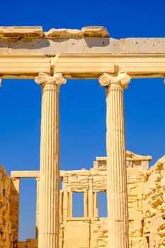 Architecture detail of Erechteion temple in Acropolis, Athens, Greece