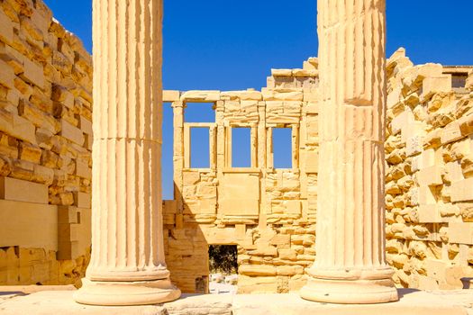 Architecture detail of Erechteion temple in Acropolis, Athens, Greece