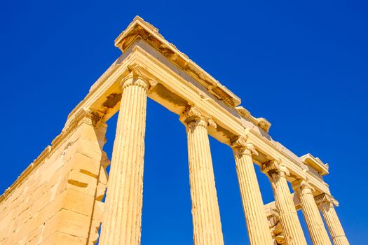 Architecture detail of ancient sandstone temple pillars, Acropolis, Athens