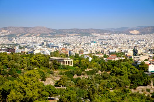 Scenic citiscape of Athens with ancient temple, Greece