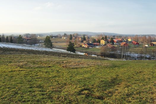 Small Swedish village, Halvarsgårdarna in Sweden.