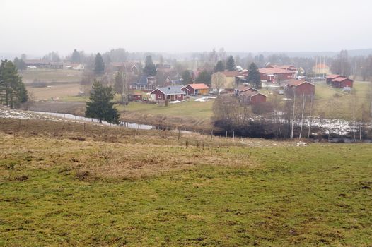 Small Swedish village, Halvarsgårdarna in Sweden.