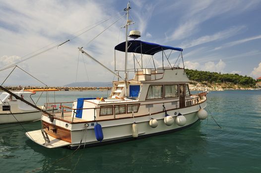 Harbour with boat, Markarska Riviera in Croatia.