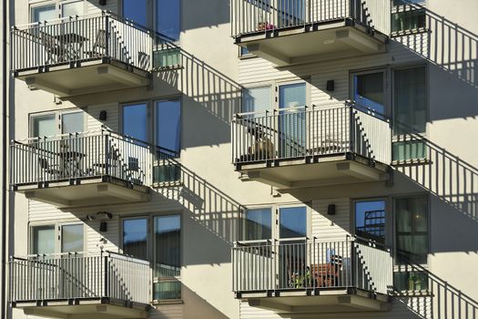 Modern apartment buildings in new neighborhood.