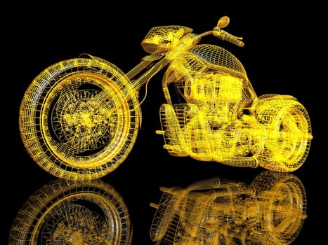 Sport bike. The X-ray render on a black background