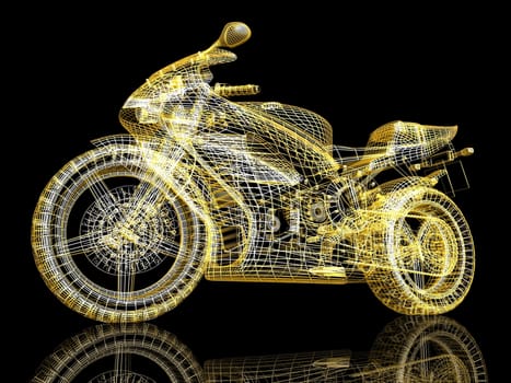 Sport bike. The X-ray render on a black background