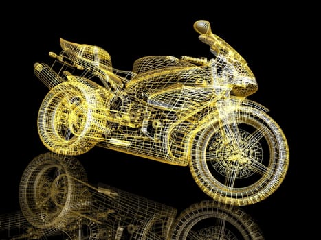 Sport bike. The X-ray render on a black background