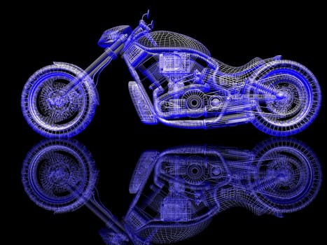 Sport bike. The X-ray render on a black background