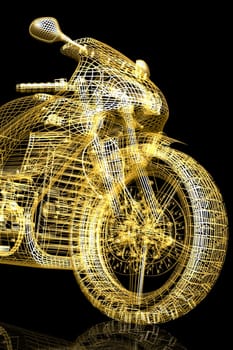 Sport bike. The X-ray render on a black background