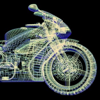 Sport bike. The X-ray render on a black background