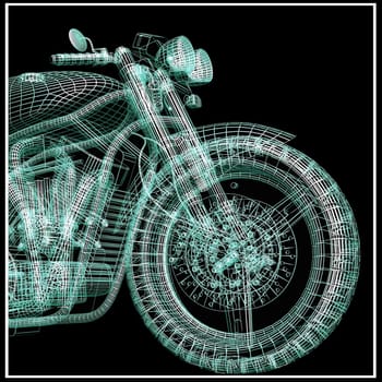 Sport bike. The X-ray render on a black background