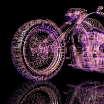Sport bike. The X-ray render on a black background