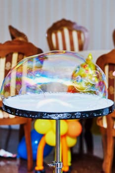 Big soap bubble on a children's holiday                               