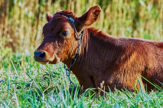 Cow on a summer pasture on a hot day