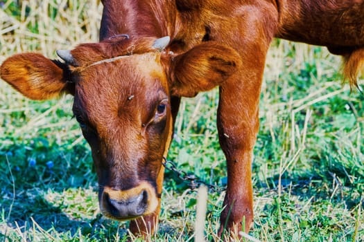 Cow on a summer pasture on a hot day